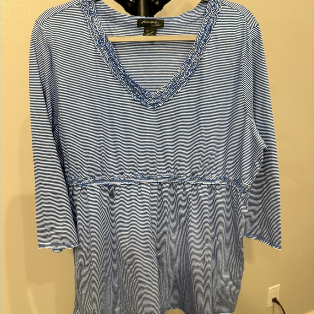 Eddie Bauer Blue and White Striped Top